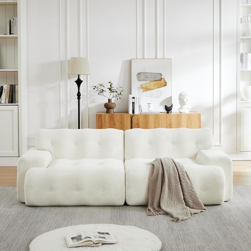 Cloud-Sofa, uebergrosser Zweisitzer, breite Armlehnen, Knopfverzierung, 224 x 104 x 66 cm, Beige