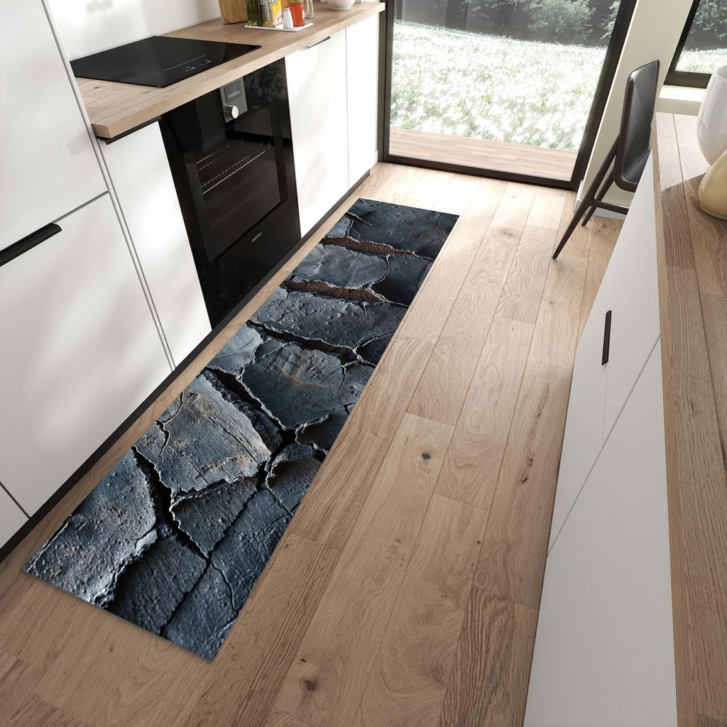 Küchenteppich 60x240cm rutschfest & abwischbar PVC Läufer - Rissige mit Oberfläche
