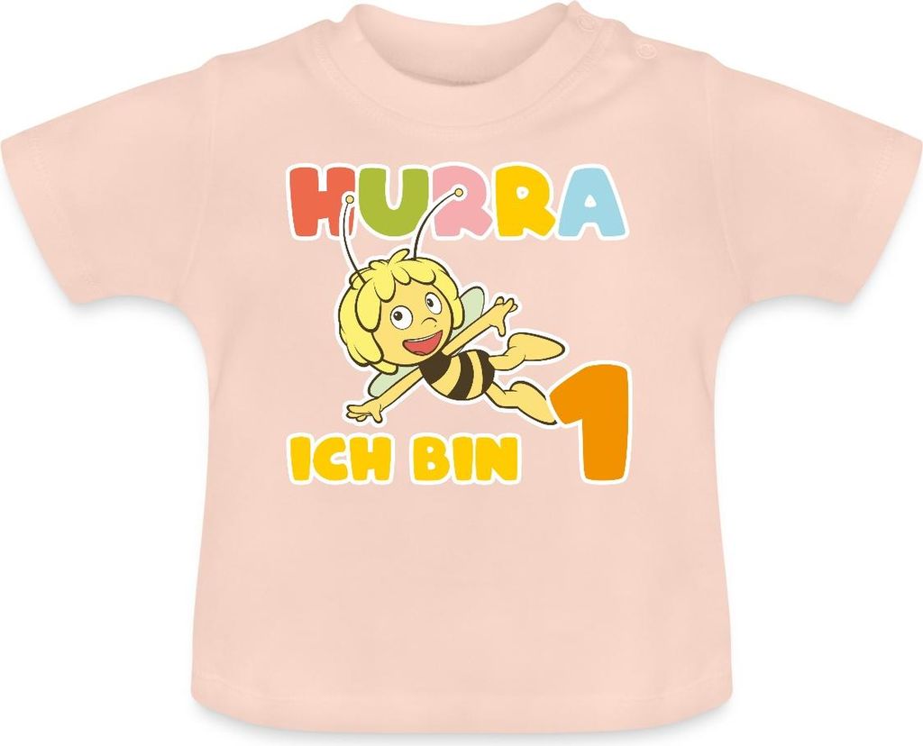 Spreadshirt Biene Maja 1. Geburtstag Baby Bio-T-Shirt mit Rundhals, 12-18 Monate, Kristallrosa
