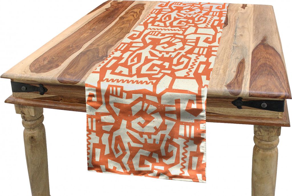 ABAKUHAUS Stammes Tischläufer, Abstrakt Quirky Tribal Vibes, Esszimmer Küche Rechteckiger Dekorativer Tischläufer, 40 x 180 cm, Siena Elfenbein
