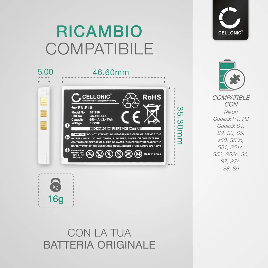 2x Batteria EN-EL8 per Nikon Coolpix S1 S2 S3 P2 | Ricambio CELLONIC - 4