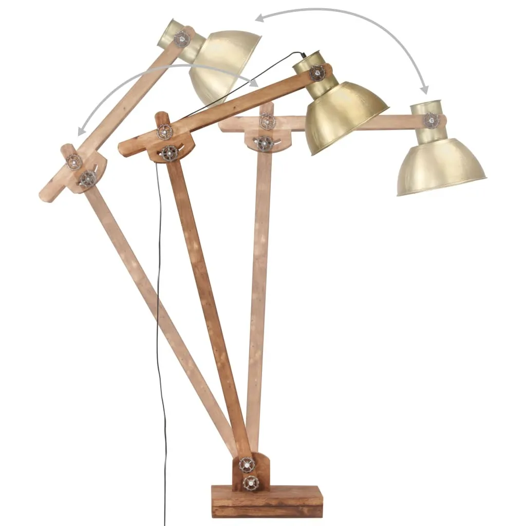 vidaXL Lampada da terra ottone mango legno massiccio E27 - 4