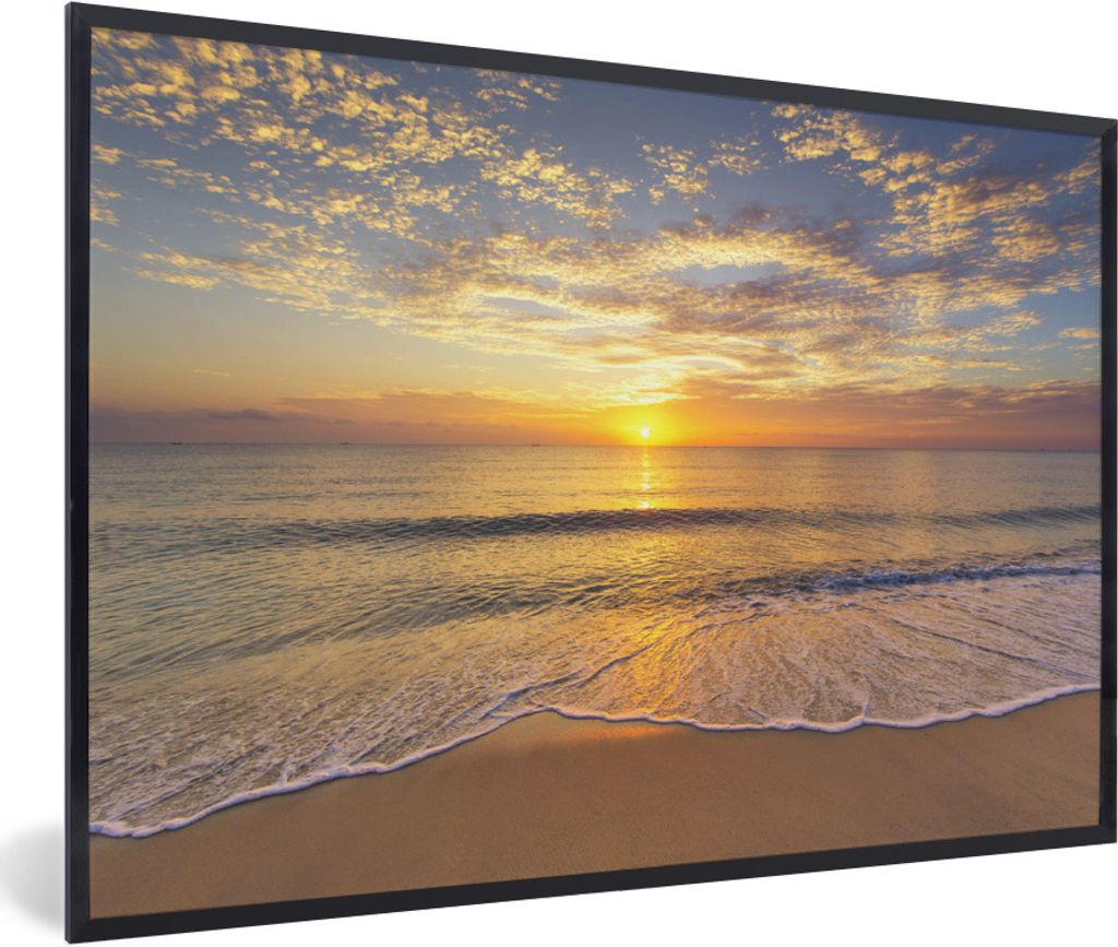 MuchoWow Gerahmtes Poster Strand - Sonnenuntergang - Meer 30x20 cm - Poster mit Schwarzem Bilderrahmen Wandposter Rahmen Foto Bilder - Kunstdruck...
