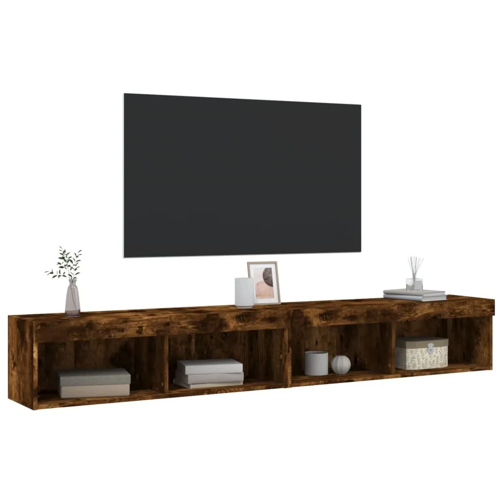 Mobile Porta TV Sospeso 2 pz Rovere Fumé con LED RGB 100 cm - 6