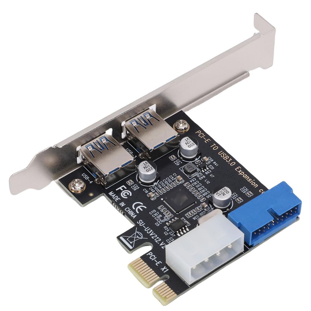 PCIe-zu-USB-3.0-Erweiterungskarte, 5 Gbit/s, 2 Anschlüsse, mit 19-poligem USB-3.0-Frontanschluss und 4-poliger Stromversorgung für Desktop-PCs