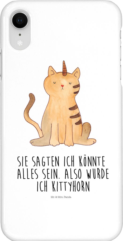 Mr. & Mrs. Panda Iphone XR Handyhülle Einhorn Katze - Weiß - Geschenk, Unicorn, Glitzer, Regenbogen, Mieze, Premium Kunststoff, Handy Case