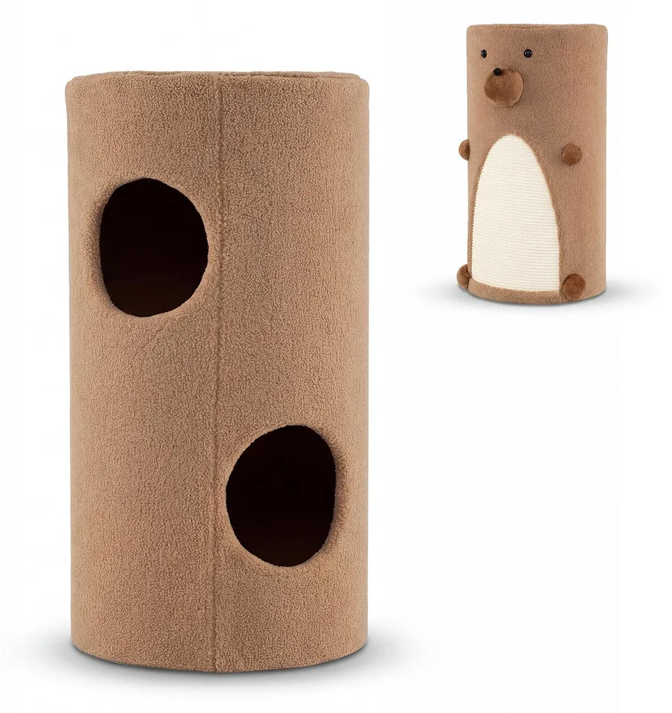 COSTWAY Arbre à chat marron Ø 35 cm avec 2 niches et griffoir en sisal