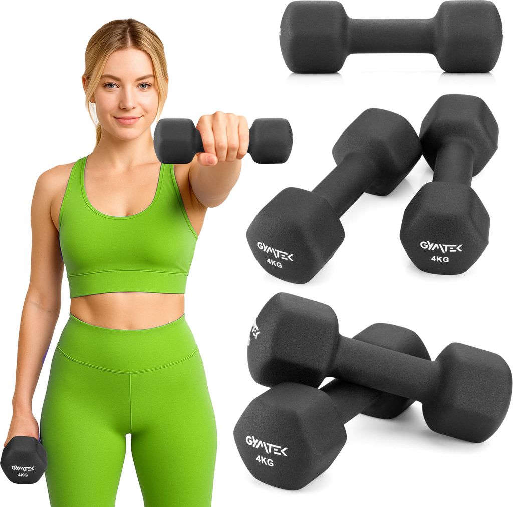 Gymtek Kurzhantel Set - 2x 4kg Neopren Hanteln - Hantel Set für Krafttraining, Fitness, Workout - Gymnastikhanteln, Hanteln für Home Gym