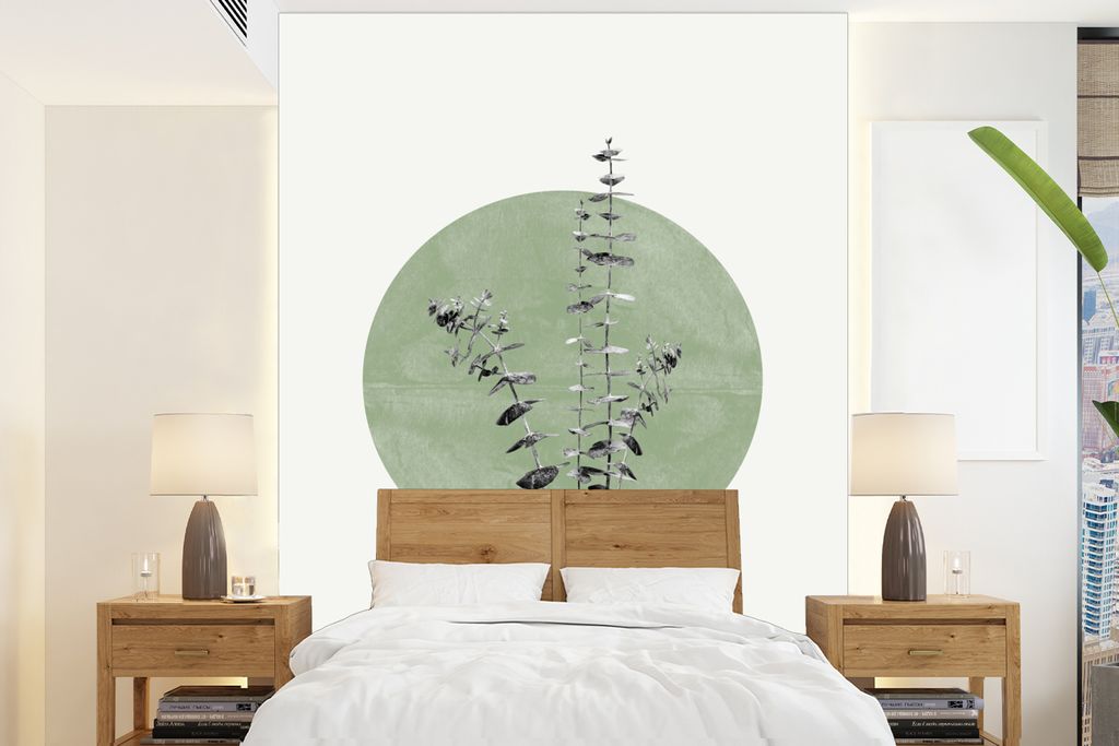 MuchoWow Fototapete für Wohnzimmer oder Schlafzimmer Wandtapete Vinyl Motivtapete Grün - Pflanzen - Natur - Abstrakt - 205x280 cm - Wandbild