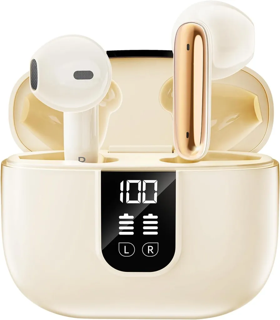 Bluetooth 5.4 In Ear Kopfhörer mit 6 Mikrofonen, ENC Noise Cancelling, 35Std Akku, HiFi Sound, IP7 Wasserdicht,LED Anzeige,Tiefer Bass,Für iOS/Android