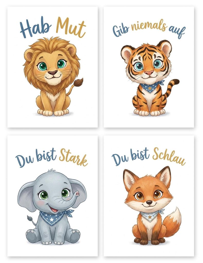 Postertech 4er Kinderzimmer Poster Set Tiere mit Produktbild 