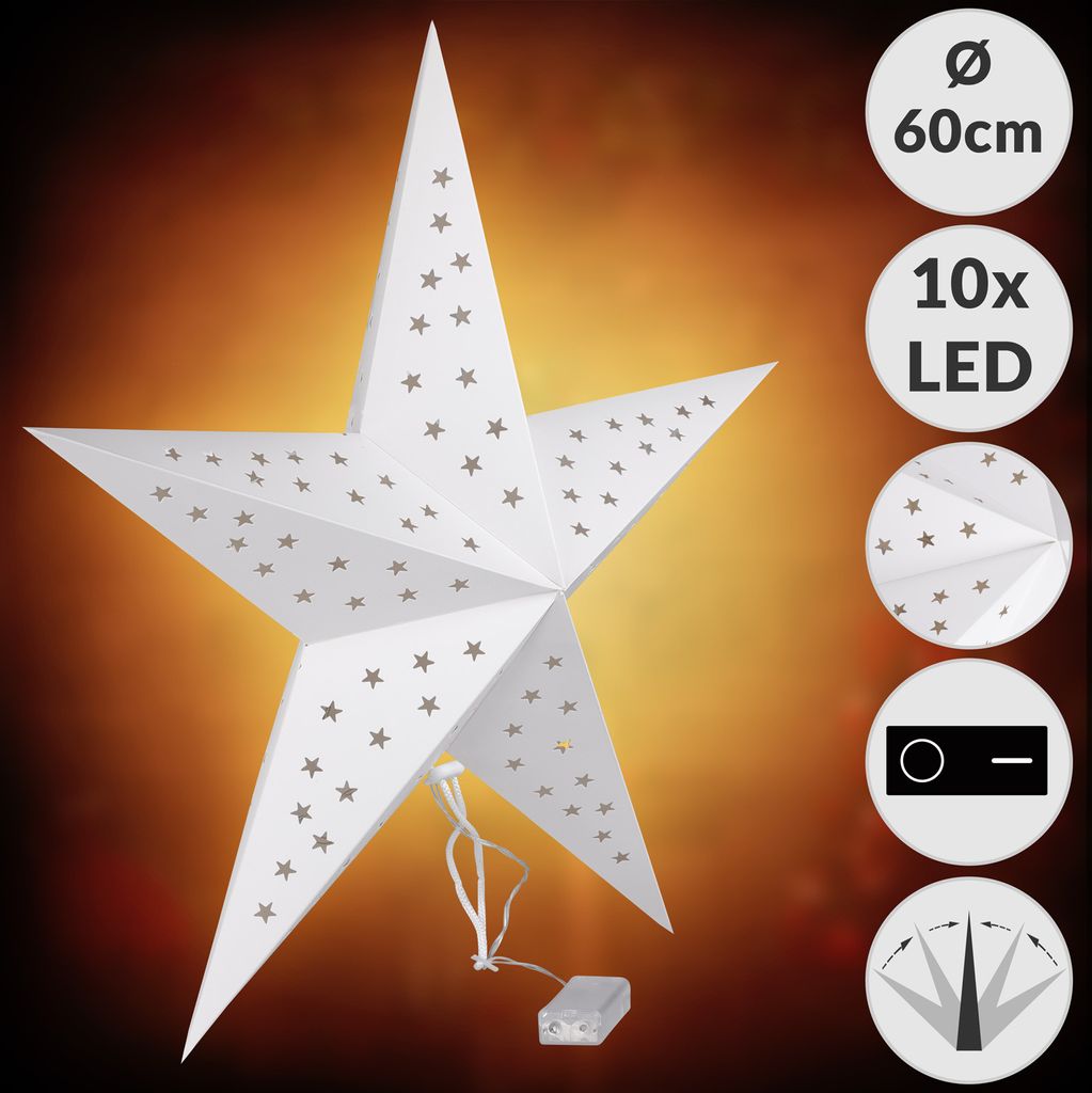 LED Weihnachtsdeko Stern 60cm Batterie Wei