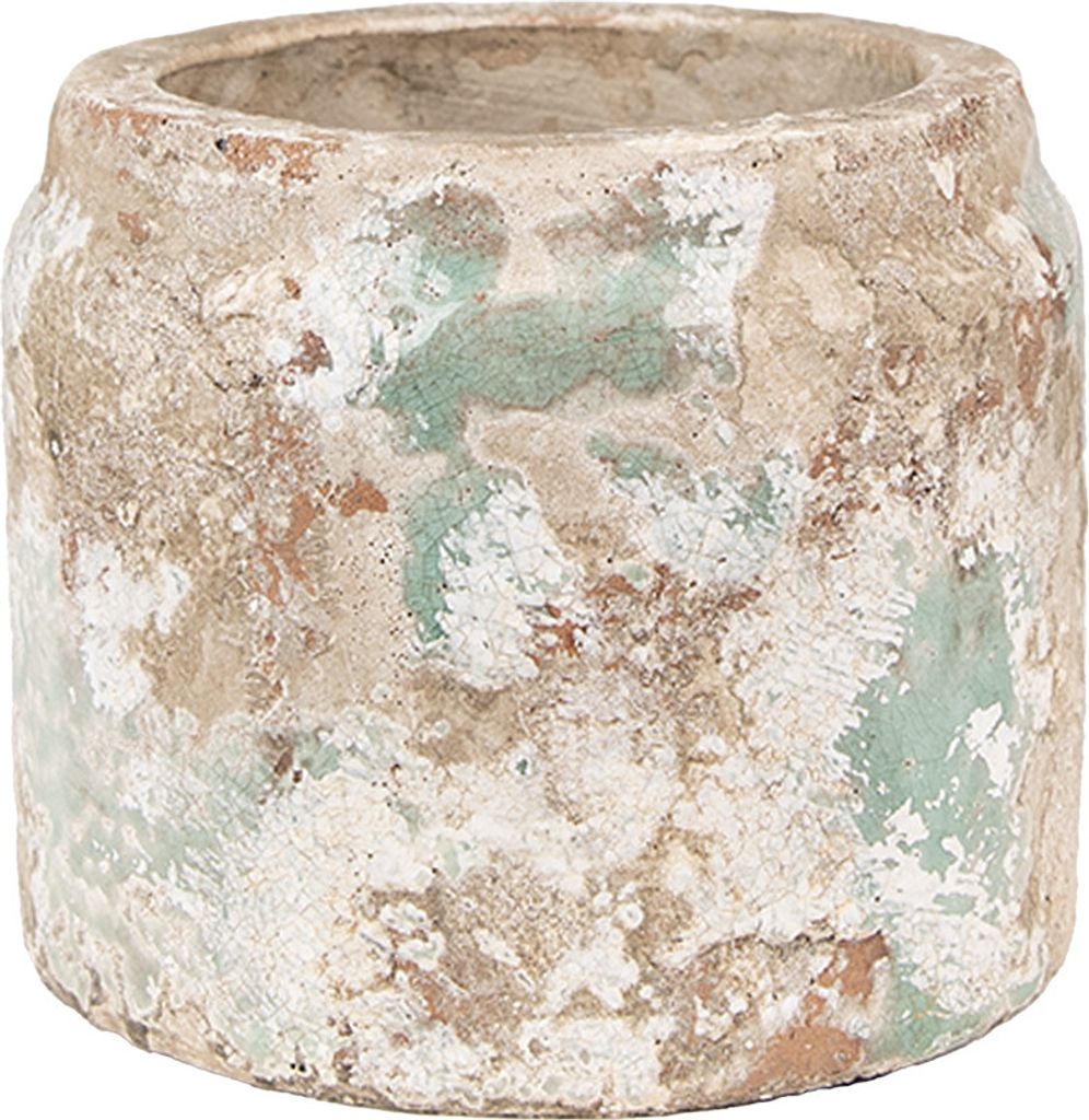 Clayre & Eef Blumentopf Ø 11x9 cm Beige Grün Terrakotta