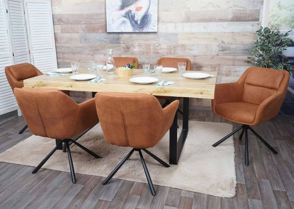 6er-Set Esszimmerstuhl HWC-K33, Küchenstuhl Stuhl, drehbar Auto-Position, Stoff MVG Wildleder-Optik braun