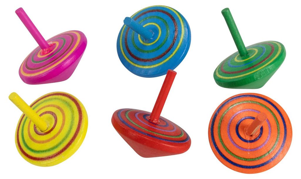 Holzkreisel mit Spiralenmotiv – 6er-Set für Kinder - 6473