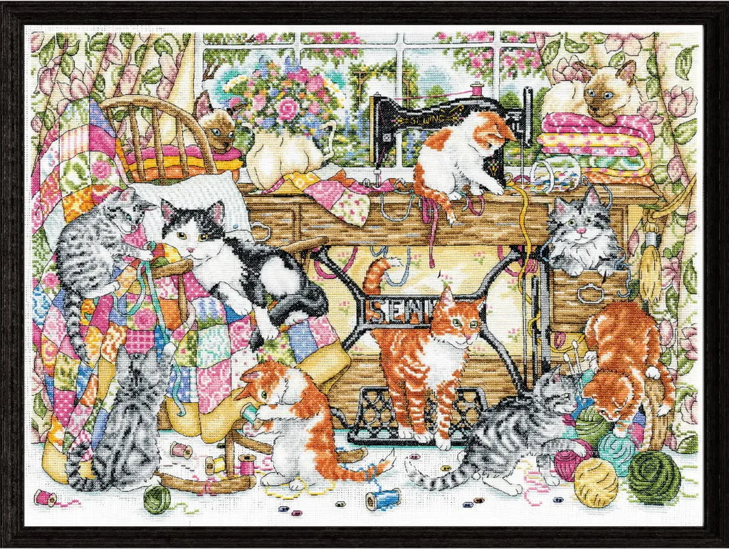 Tableau Broderie Point de Croix Compté Sew Many Kittens Chatons 40x56