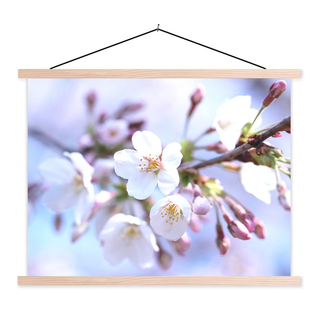 MuchoWow Textilposter Blumen - Sakura - Zweig 120x90 cm mit holzfarbenen Rahmen - Magnetisch