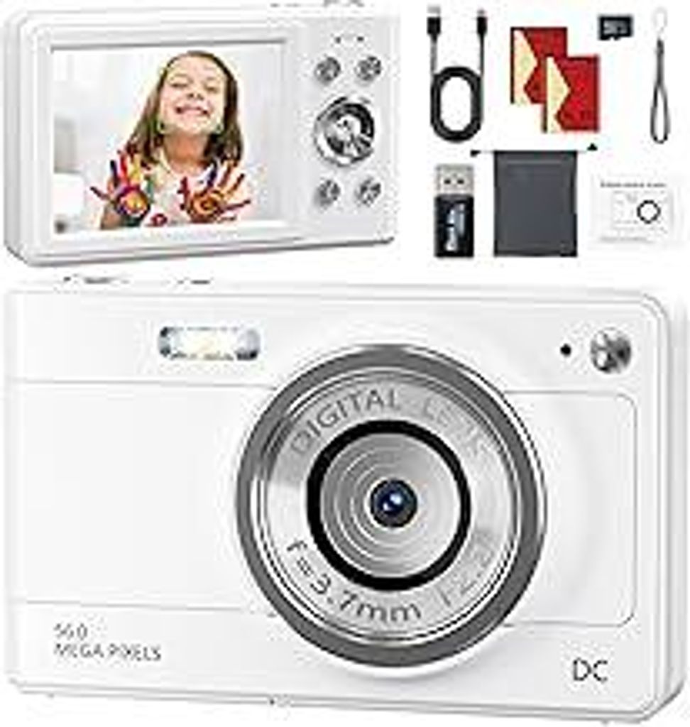 Digitalkamera 56MP 1080P Fotokamera mit 32GB SD-Karte & 2 Akkus, 16-Fach Digitalzoom mit 2,8 LCD-Display, Fotoapparat Kompakt Digitalkamera für Ki...