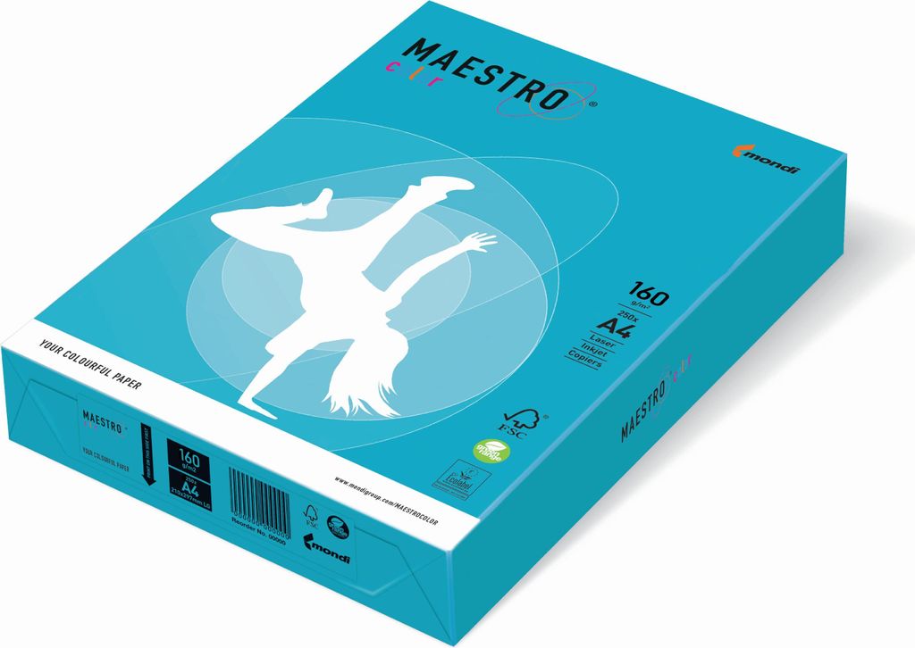 Mondi Maestro Color wasserblau 160g/m² DIN-A4 - 250 Blatt Produktbild 