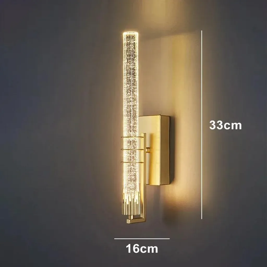 Applique LED dorée à lumière chaude avec diffuseur en verre cylindrique