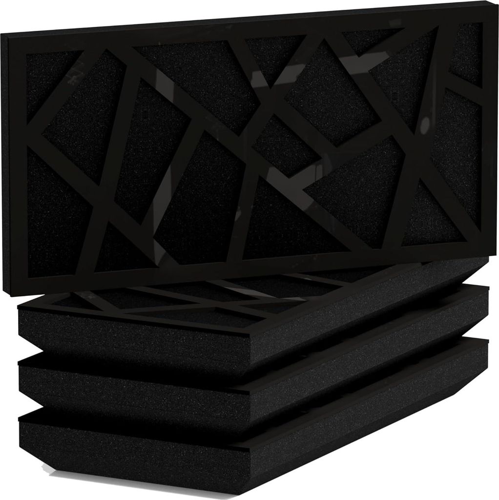 4er-Pack–Schmaler schallabsorbierender Akustik SKYROSS-H -Diffusionspanel | 25x50cm | Reflexion |Dicke–Farbe: [53mm | Schwarz glänzender Kunst...