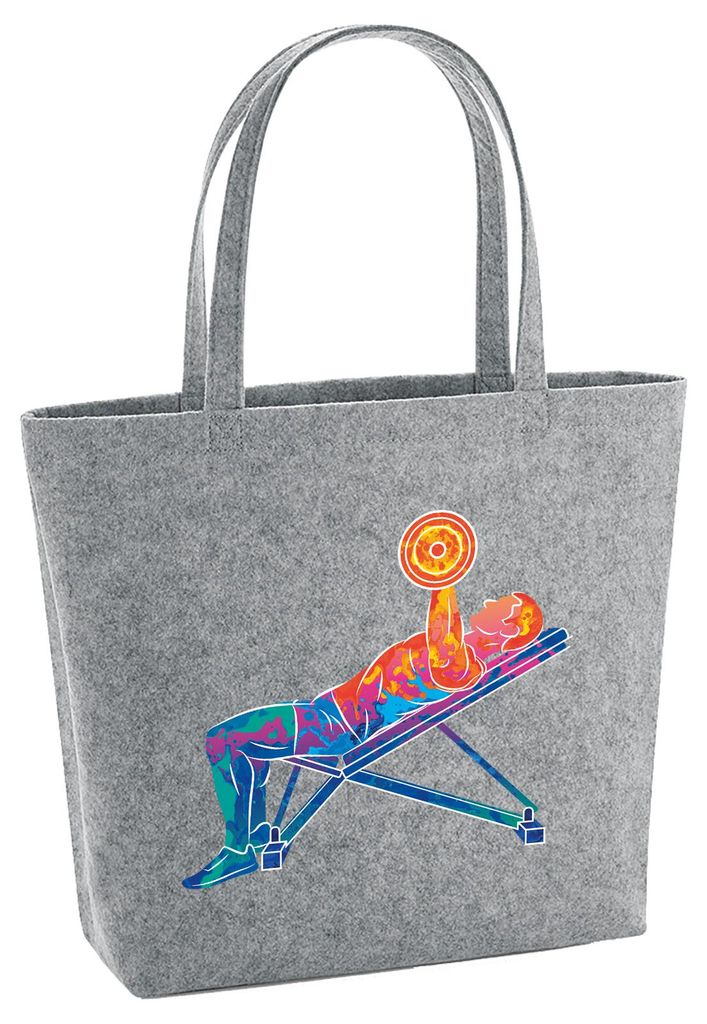 Huuraa Filzshopper Fitness Training Bench Press bunte Silhouette 22 Liter Grey Melange Filztasche Geschenkidee