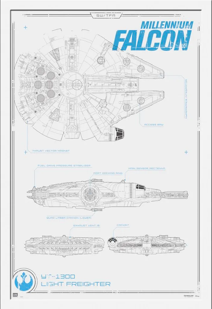 Quadro Millennium Falcon Star Wars EP7 - Cornice Shinsuke MDF Bianca