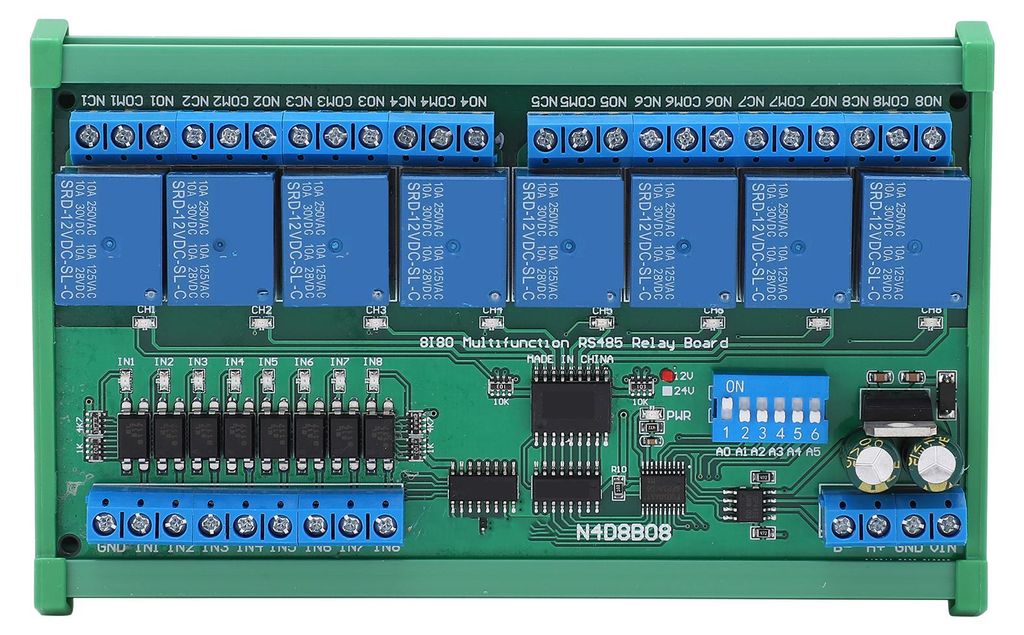 Rail Box Relais 8 Eingangs-Ausgangsmodul DIN35 SPS-Erweiterungsplatine mit Gehäuse RS485 12 V