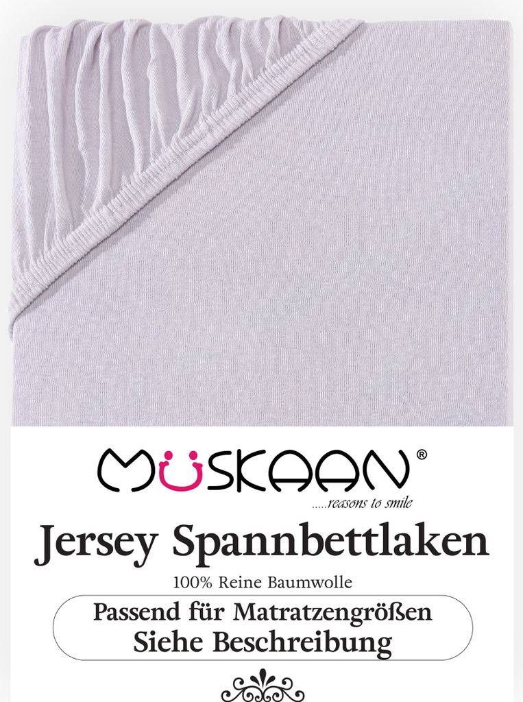 Müskaan Jersey Spannbettlaken 180x200 - 200x220 silber für Boxspringbett und Wasserbett Bettlaken 100% Baumwolle