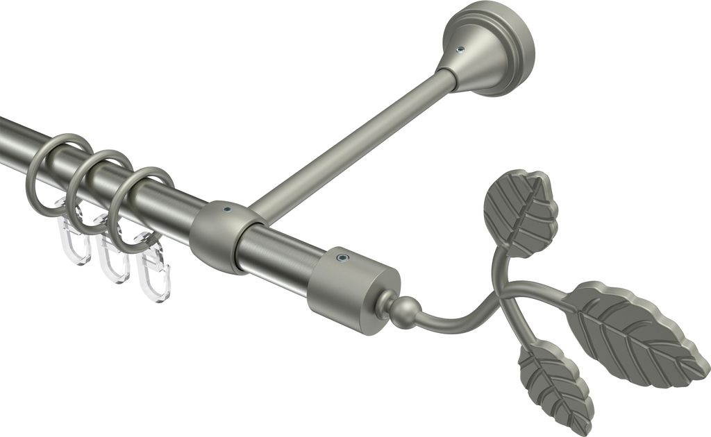 Interdeco Gardinenstange / Vorhangstange Edelstahl-Optik / Chrom matt, Typ Primus Alessia (Blatt), 16 mm Ø 1-läufig, 360 cm