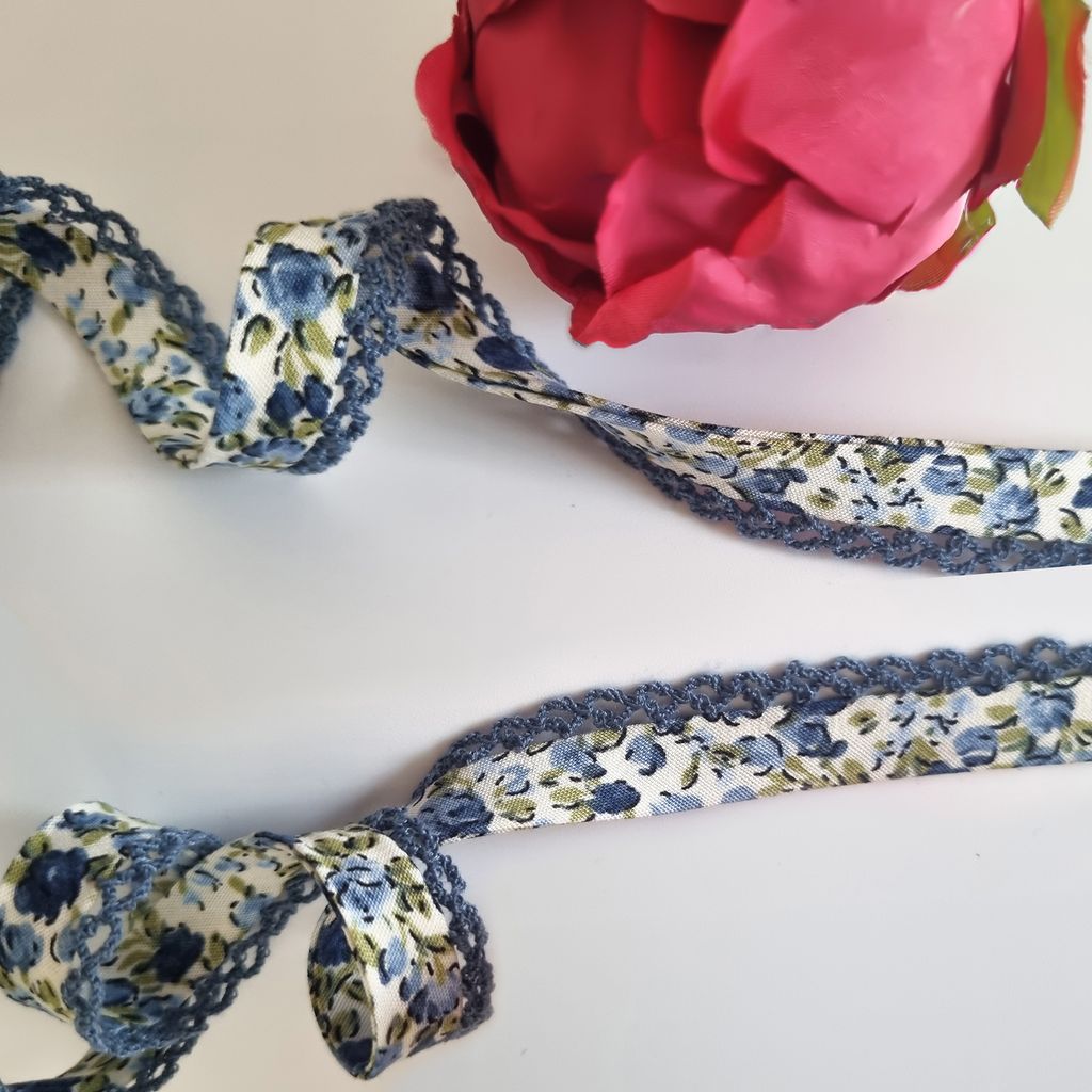 Designer Popeline Schrägband Blümchen Mit Spitze Baumwolle Holland (Jeans)