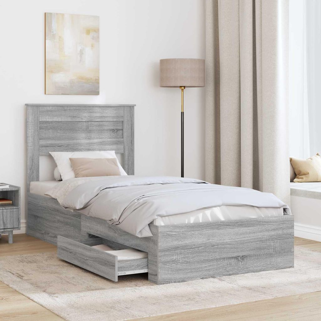 Cloris Designermöbel Bettrahmen Graue Sonoma und Silber 75 x 190cm Holzwerkstoff - 2026Neu393564 - Klassische BettenJugendbett Tagesbett