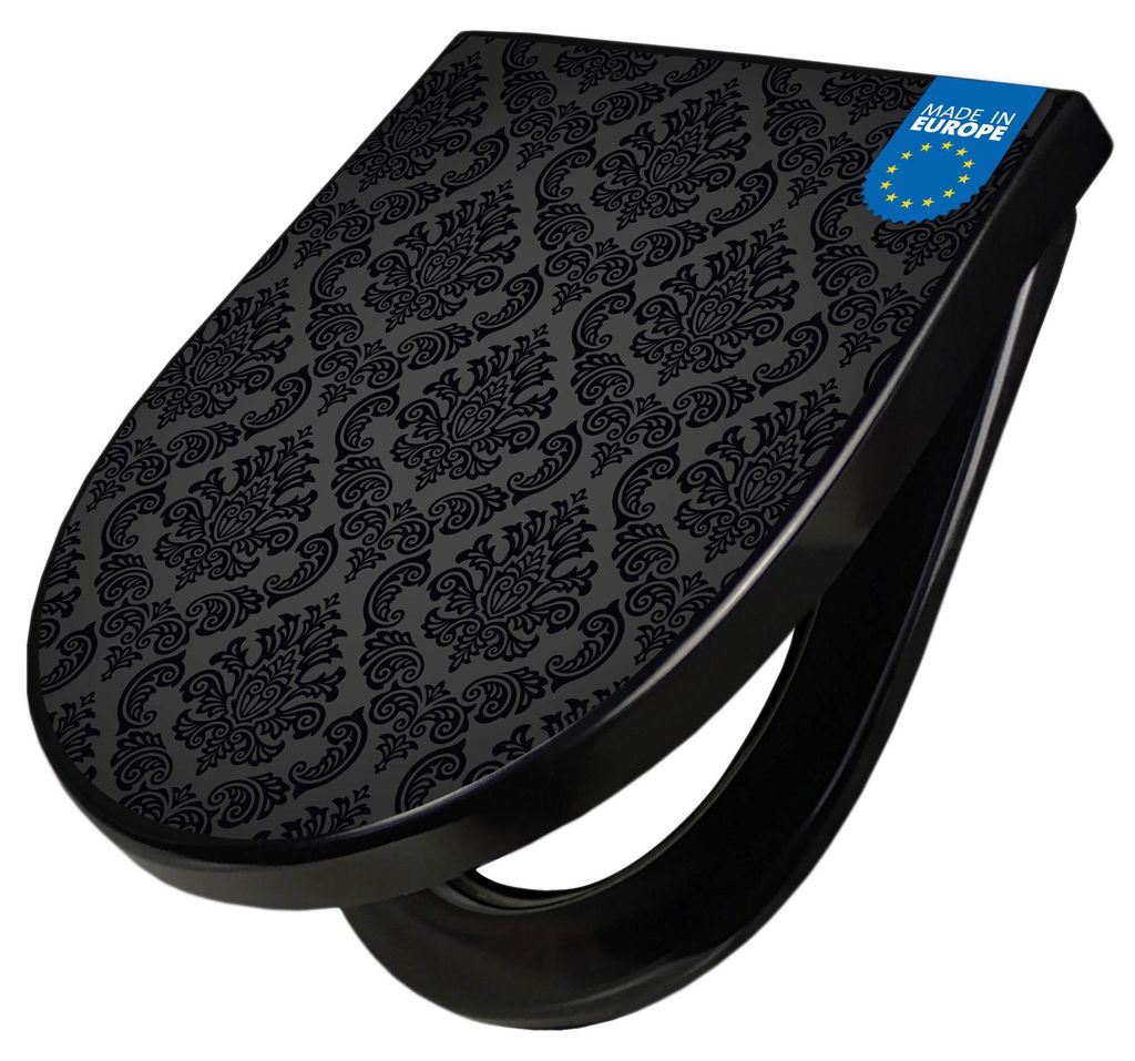 WC Sitz D-Form Schwarz mit Absenkautomatik Motiv Black Produktbild 