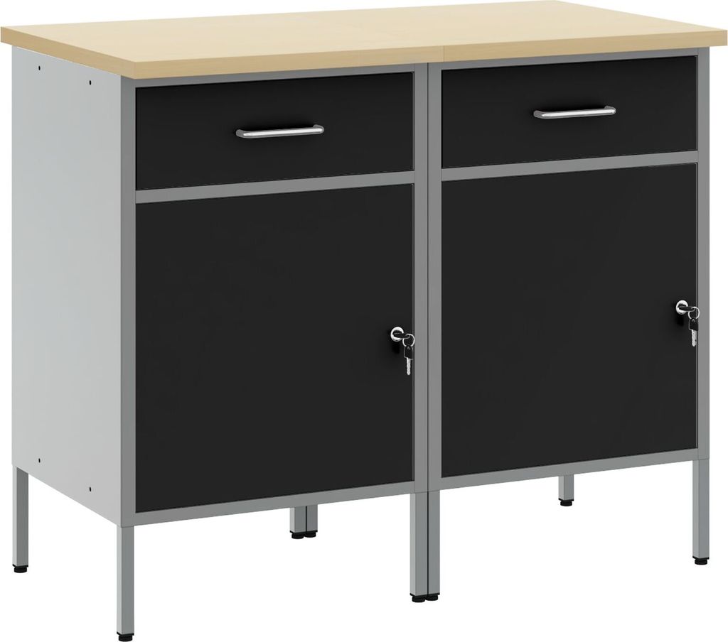 Werkstattschränke 2 Stk. Schwarz und Grau Holzwerkstoff Stahl, Werkbänke DesignMöbel Neu