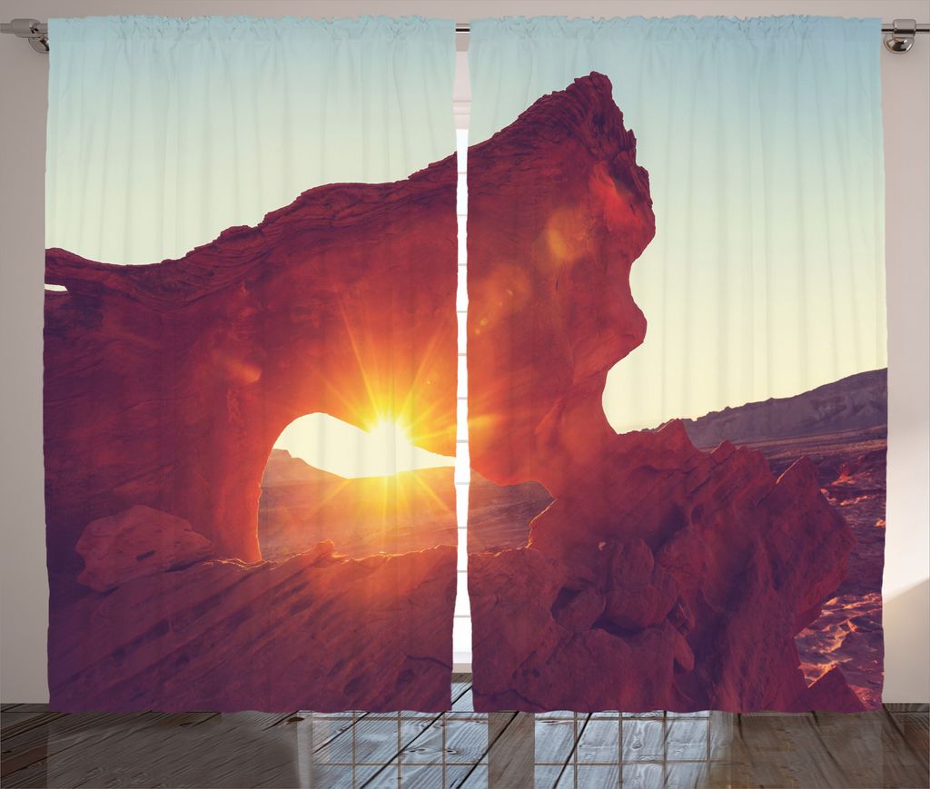 ABAKUHAUS Natur Rustikaler Gardine, Sonnenaufgang amerikanische Wüste, Schlafzimmer Kräuselband Vorhang mit Schlaufen und Haken, 280 x 225 cm, Or...