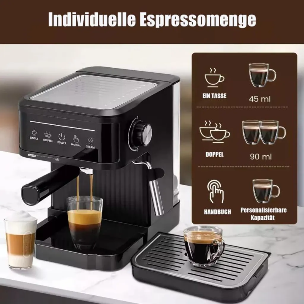 Cafetière expresso compacte 20 bars pour café moulu simple et double - 2