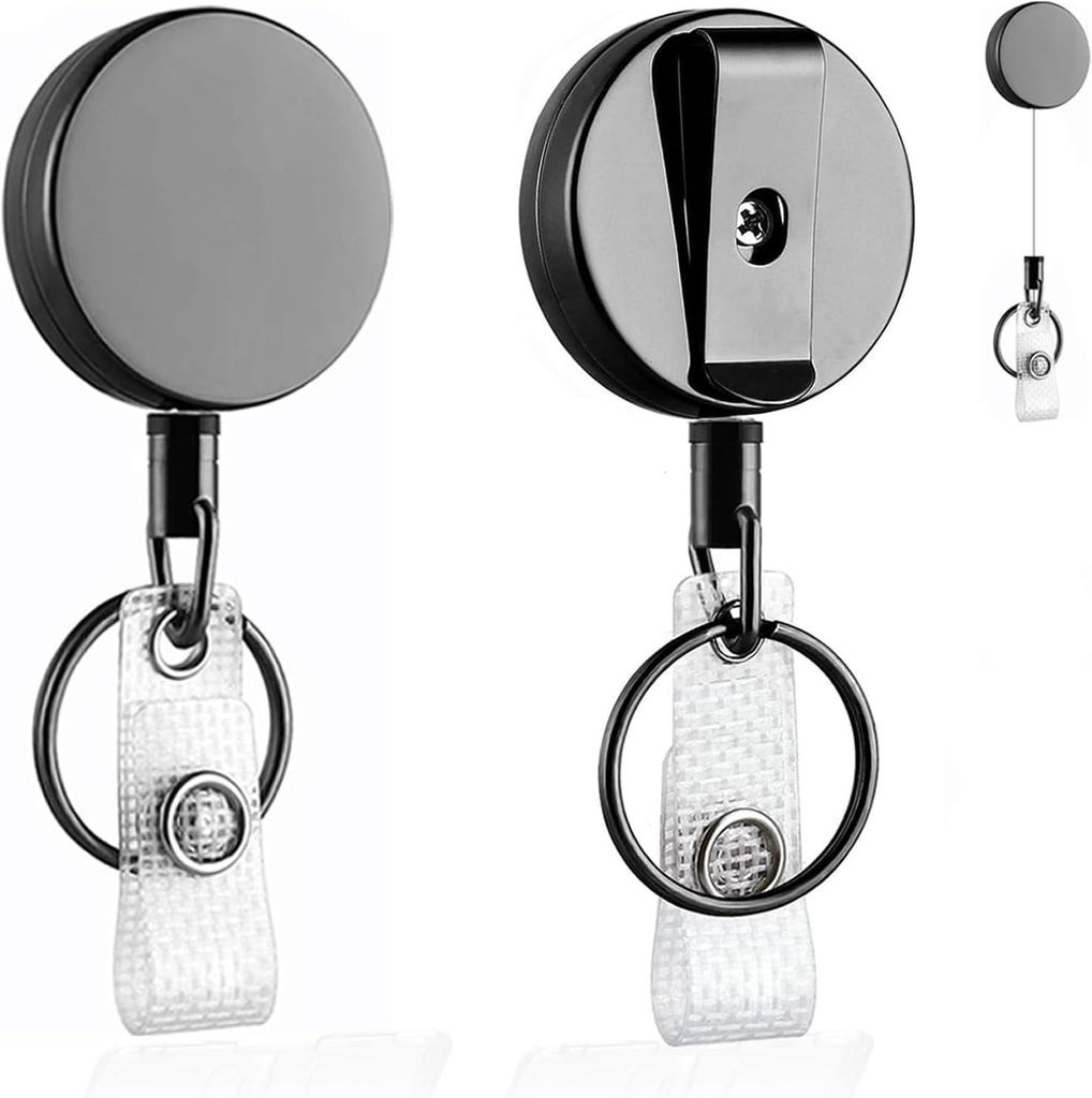 Ausziehbare Schlüsselanhänger, 2 robuste Ausweishalter mit 65 cm Stahlseil für Kartenhalter und Schlüsselkarten.