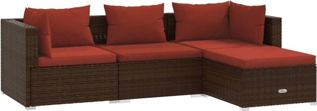 4-tlg. Garten-Lounge-Set mit Auflagen Poly Rattan Braun