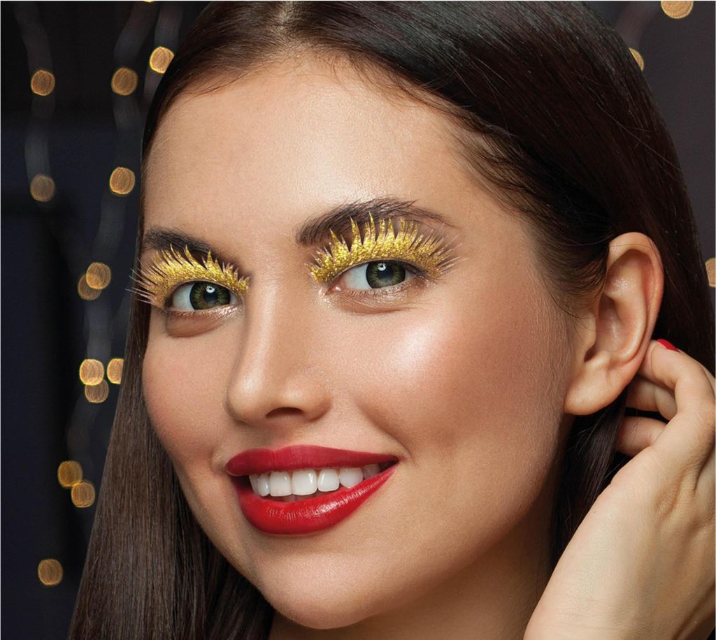 Silvestrovské glamour řasy zlaté třpytky třpytky party Obrázek produktu 