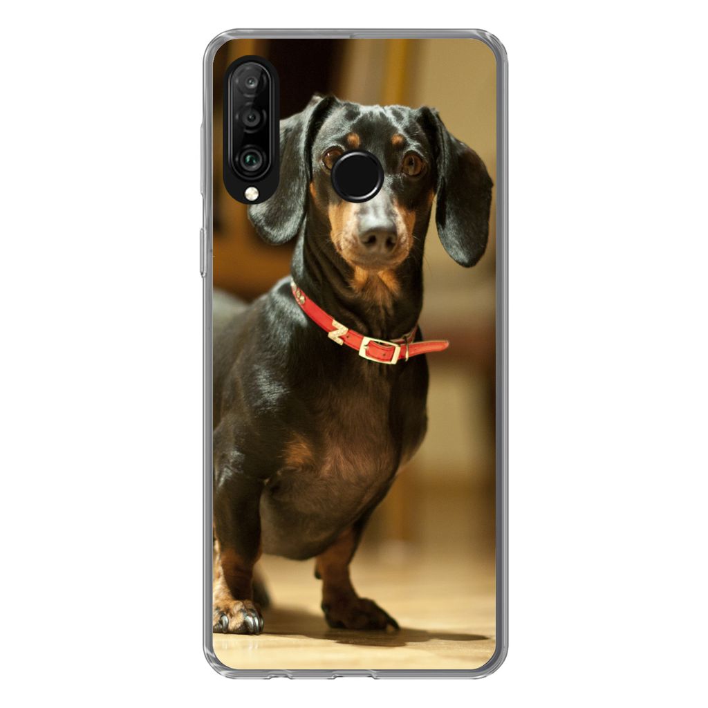 MuchoWow Handyhülle Schutzhülle Hülle für Huawei P30 Lite Porträt eines schwarzen Dackels Silikon Softcase Handy Hülle - Handyhülle