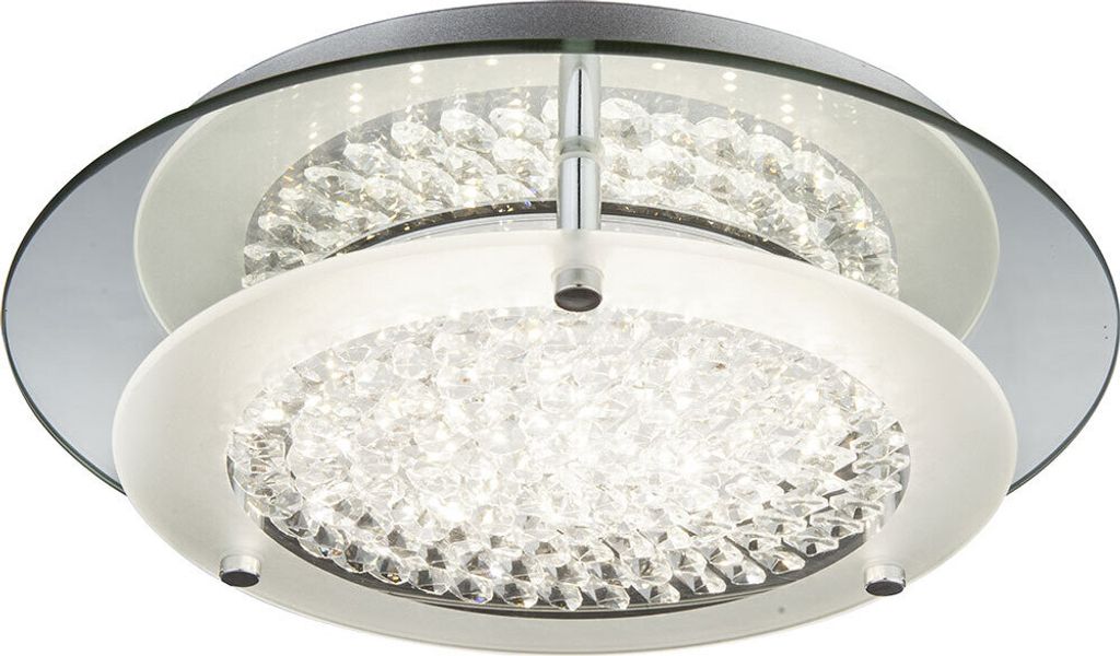 LED Deckenlampe, Chrom, Kristalle, Spiegelrand, D 28 cm Produktbild 