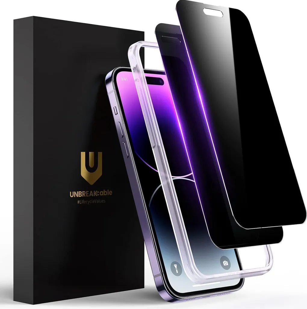 UNBREAKcable Verre Trempé Anti-Espion pour iPhone 14 Pro Max 9H 2 Pièces