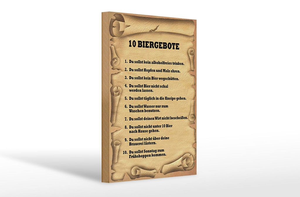 Holzschild Spruch 20x30cm 10 Biergebote du sollst kein