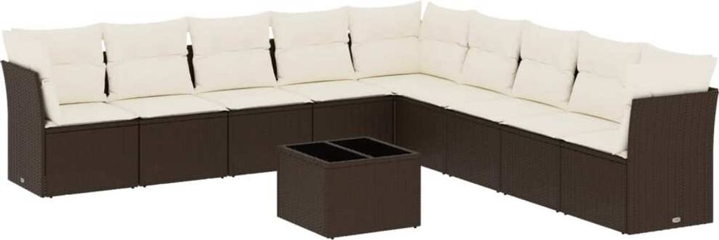 10-tlg. Garten-Sofagarnitur mit Kissen Braun Poly Rattan