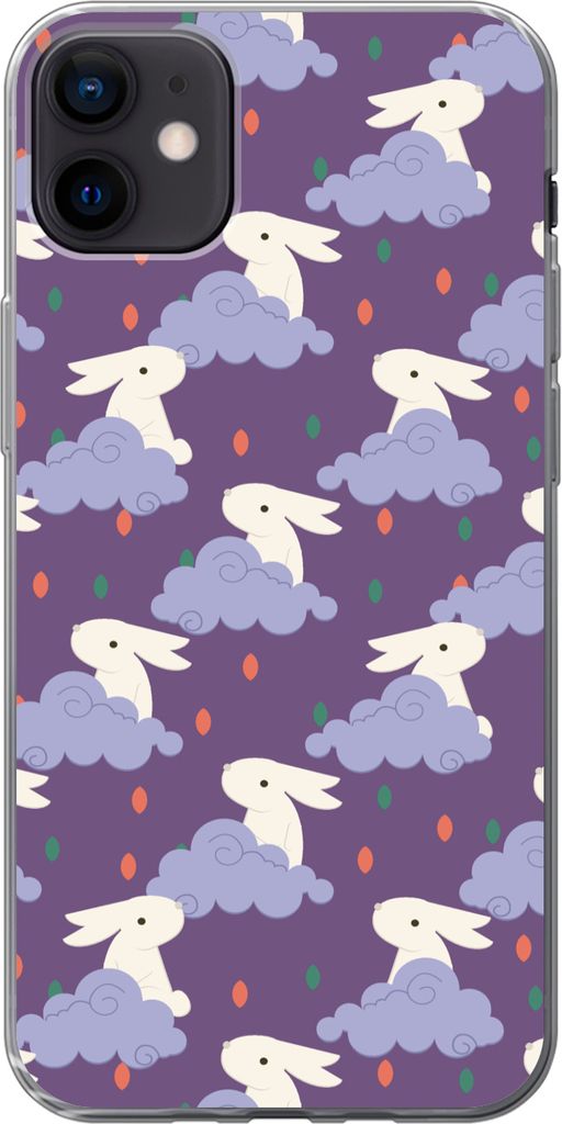 MuchoWow Handyhülle Schutzhülle Hülle für Telefoonhoesje iPhone 12 mini Muster - Kaninchen - Luft - Lila - Mädchen - Kinder - Kinder Silikon...