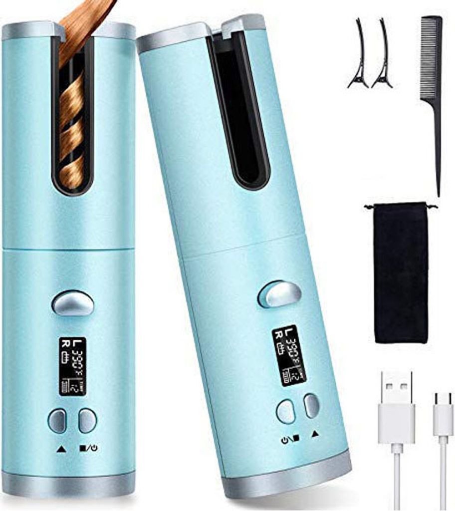 INF Wiederaufladbarer automatischer Lockenstab - Mühelose Locken Blau