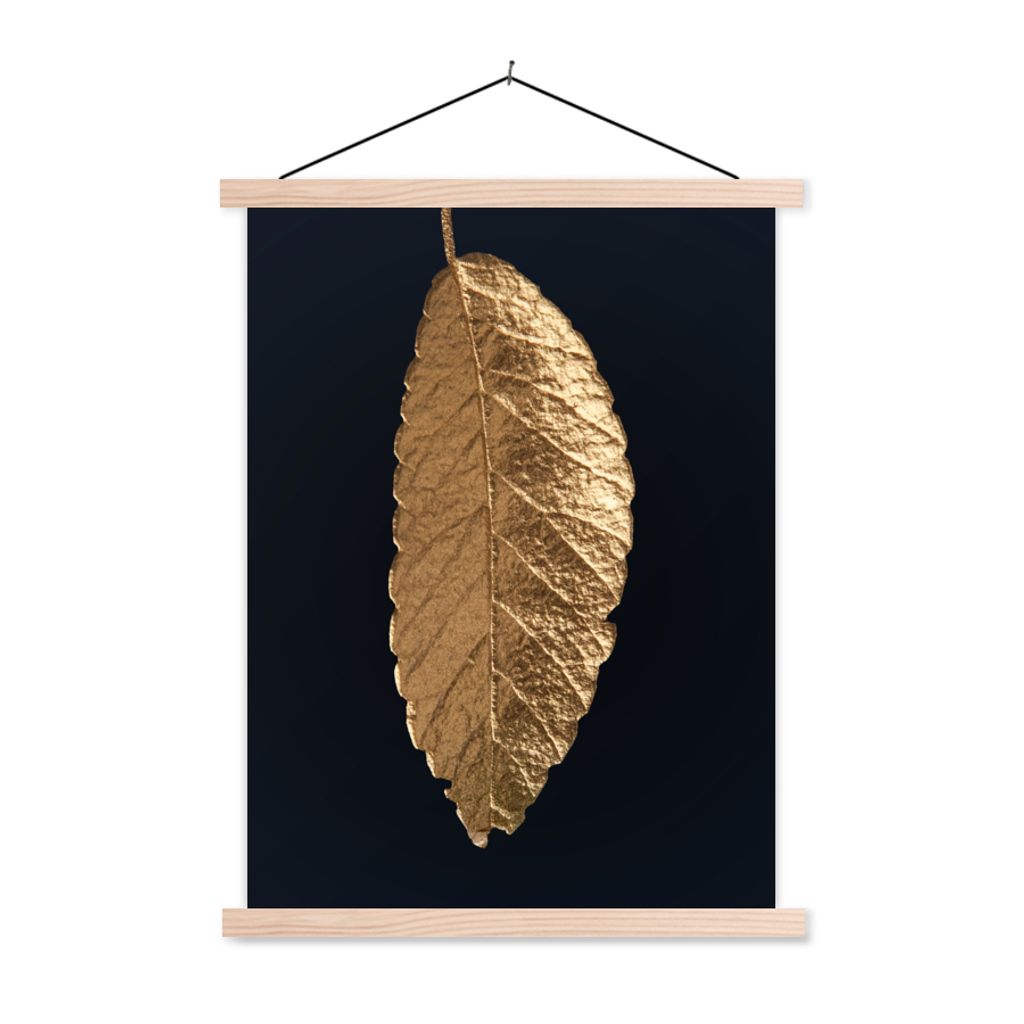 MuchoWow Textilposter Blätter - Schwarz - Gold - Luxus - Natur 60x80 cm mit holzfarbenen Rahmen - Wandbild