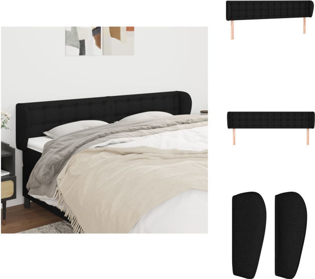 vidaXL Kopfteil mit Ohren Schwarz 203x23x78/88 cm Stoff - Kopf- & Fußenden