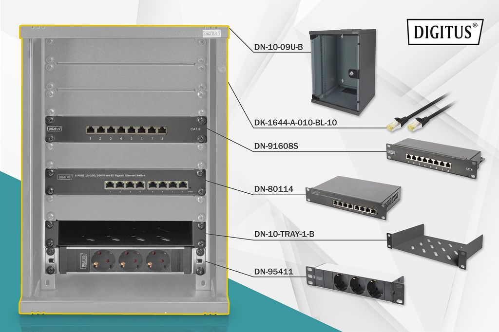 DIGITUS Netzwerk-Set 254 mm (10") - 9HE, 312 x 300 mm (B x Produktbild 