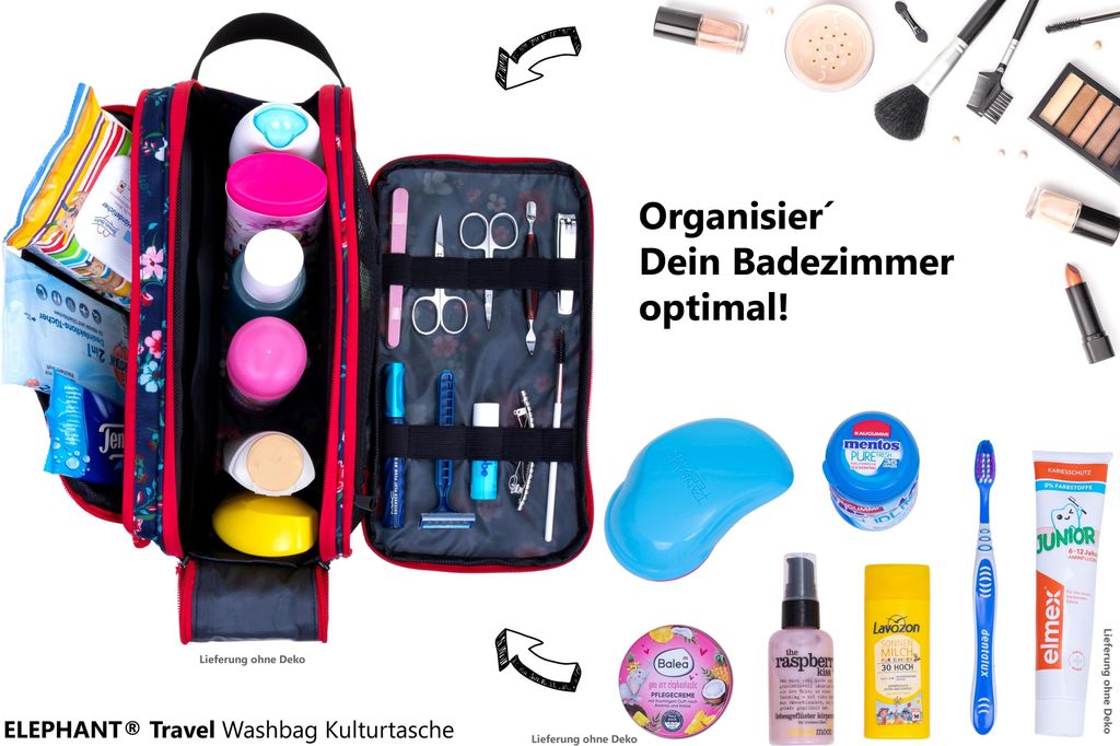 Make-up-Tasche Mit Elefanten & Eulen – Groß, Mit Reißverschluss, Für Kosmetik